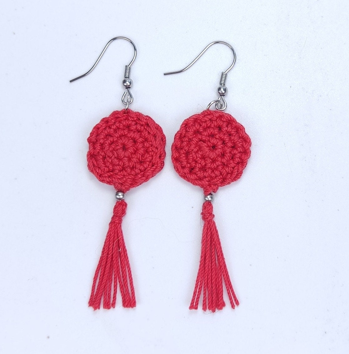 Pink Crochet Tassel Earrings: Elegant Boho Jewelry Gift