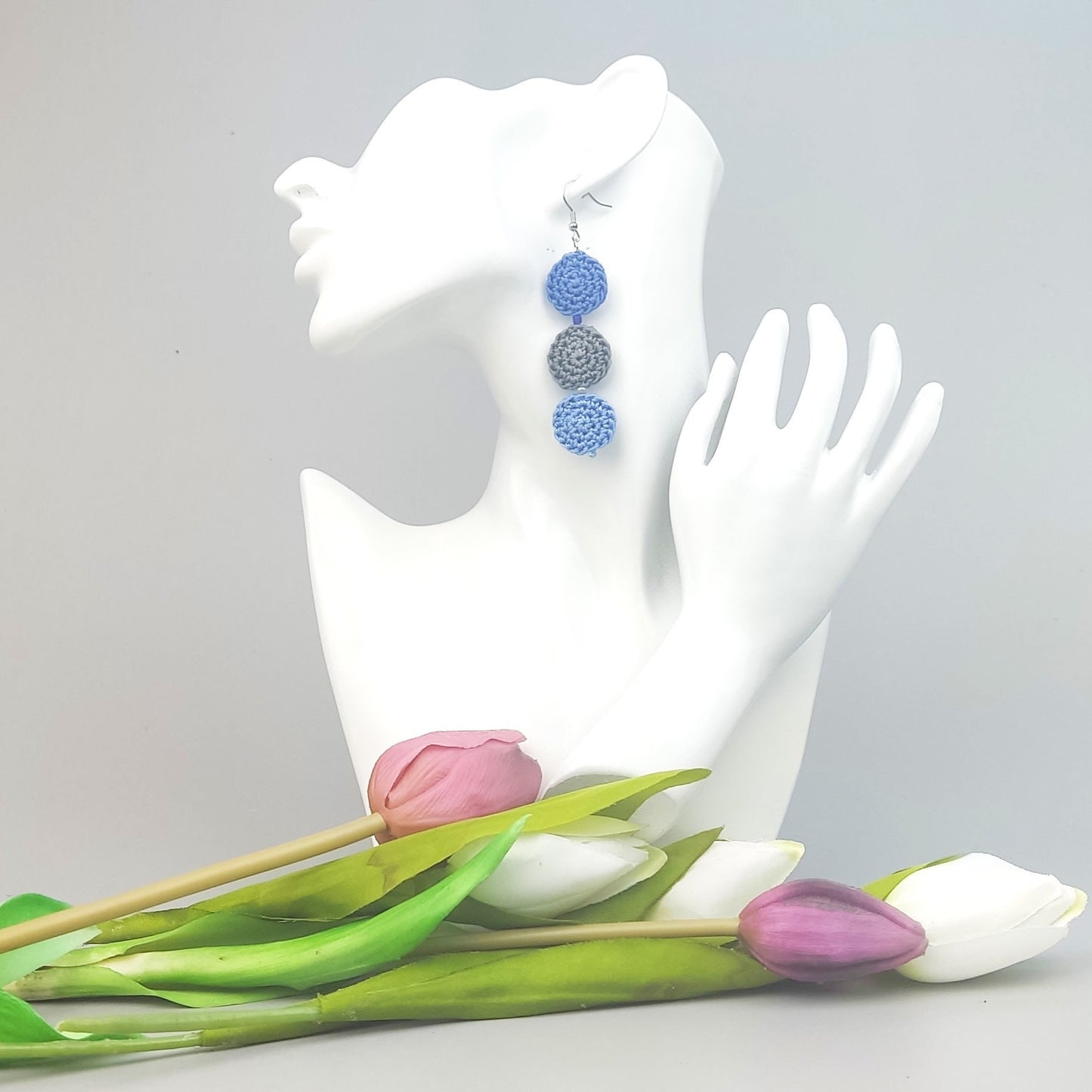 Crochet Long Drop Earrings: Pink Peach Coral Boho Earrings