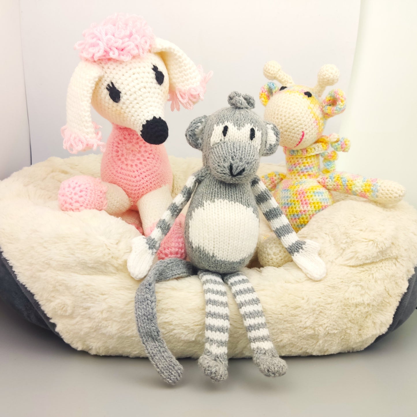 Crochet Plush Animal Set: Dog, Monkey, Giraffe - Nursery Decor
