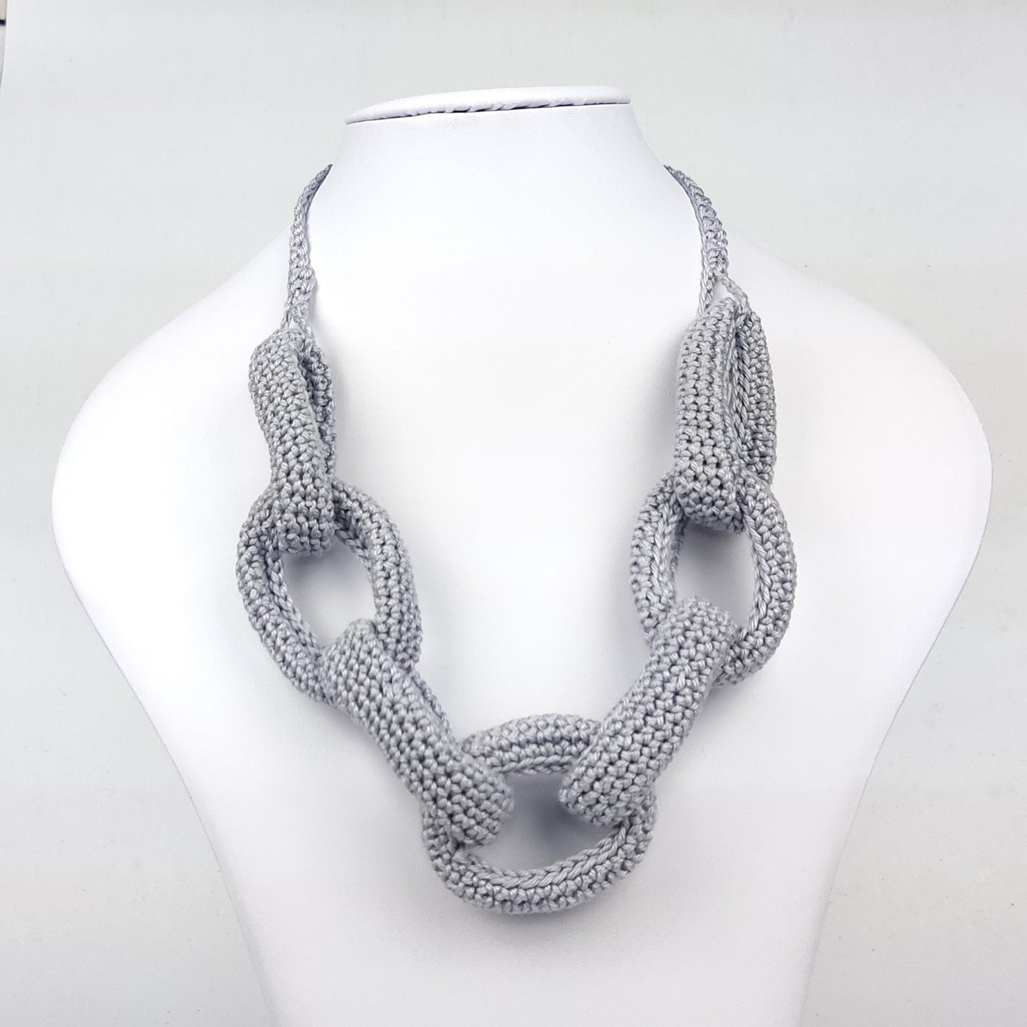 Royal Blue Chunky Crochet Chain Necklace - Handmade Braided Cotton Statement Jewelry, Adjustable