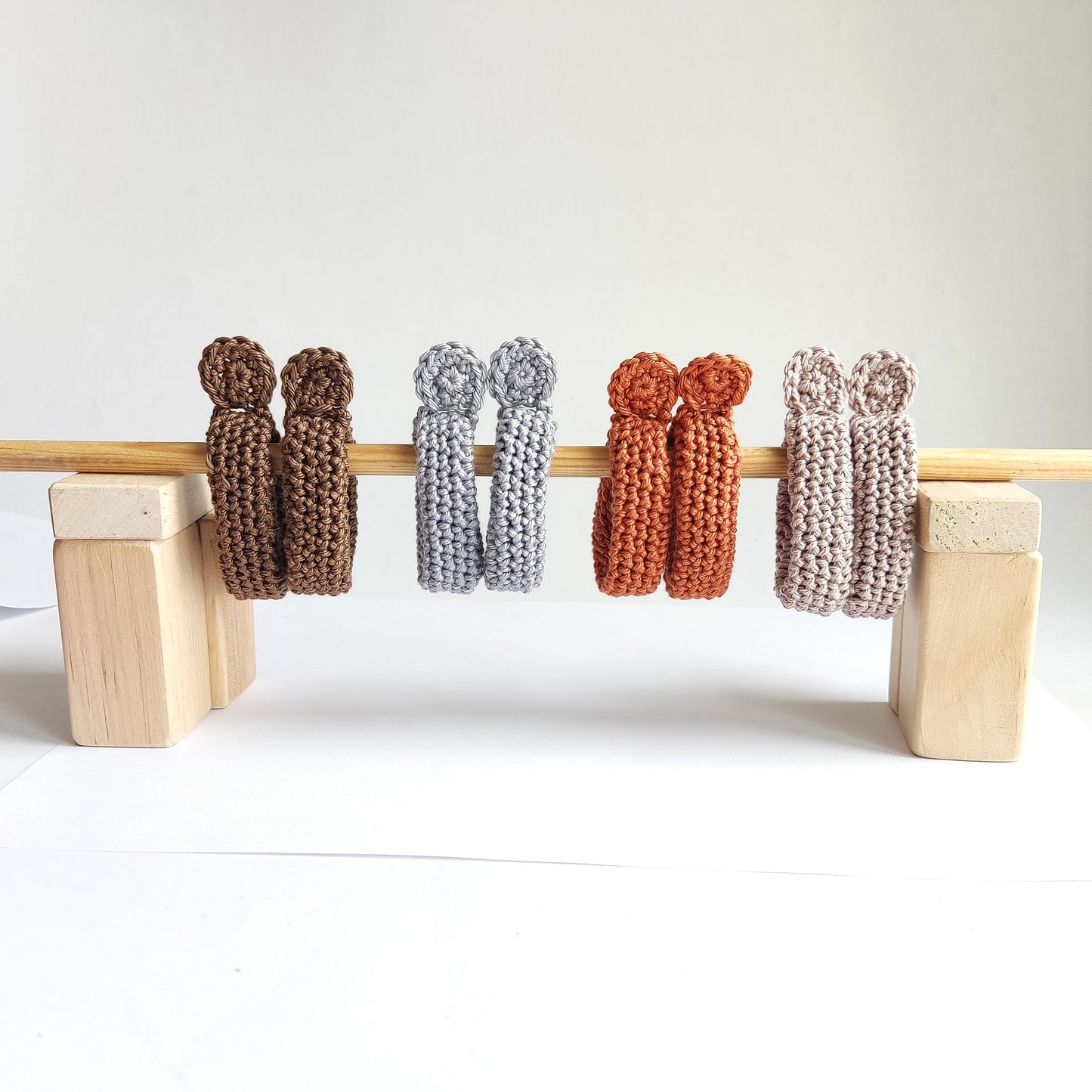 Orange Crochet Hoop Earrings:  Cotton Yarn, Gold Plated Studs