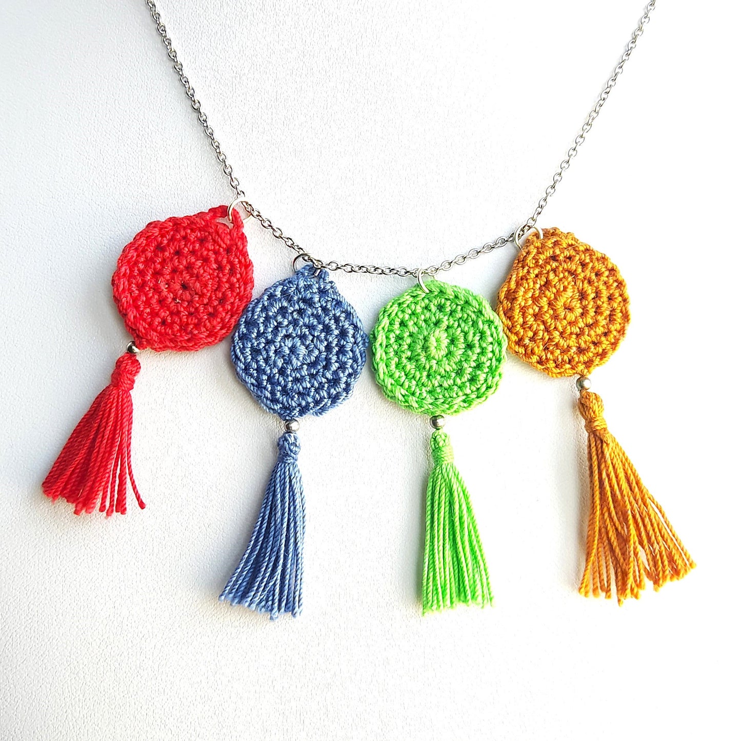 Personalized Crochet Necklace with Charm - Initial, Birthstone, or Evil Eye Boho Jewelry