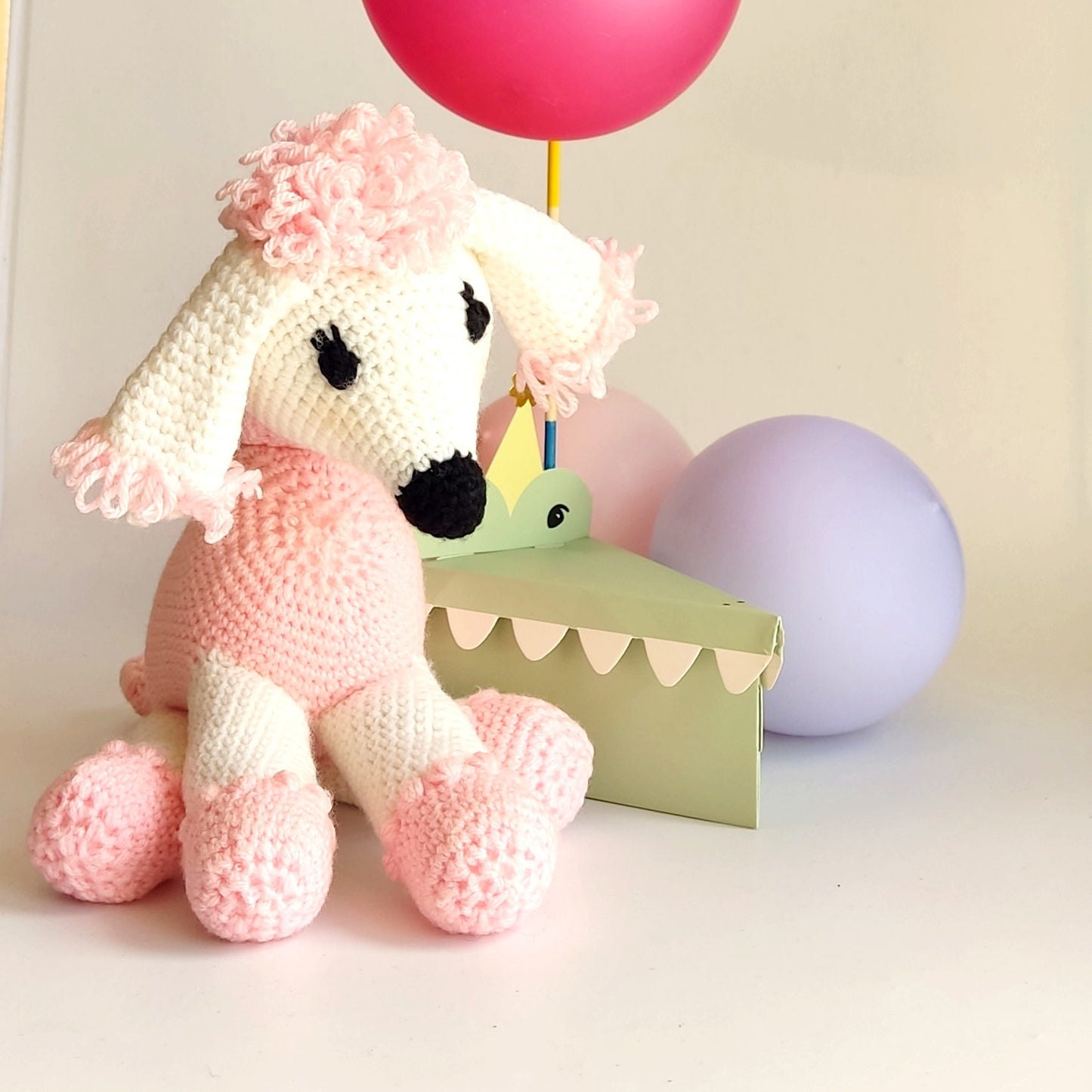 Crochet Poodle Dog Plushie - Pink Nursery Decor, Baby Shower Gift