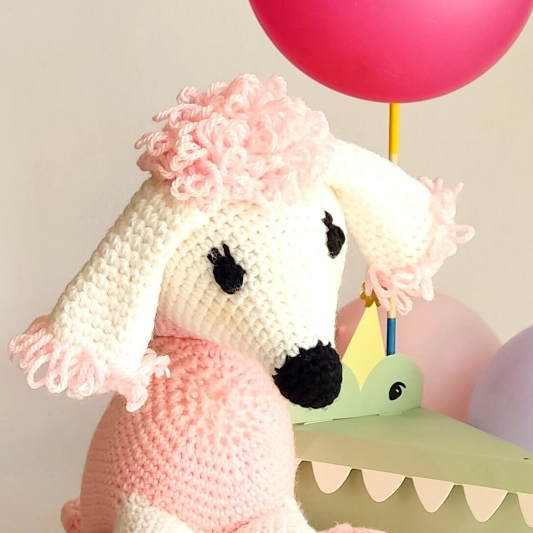 Crochet Poodle Dog Plushie - Pink Nursery Decor, Baby Shower Gift