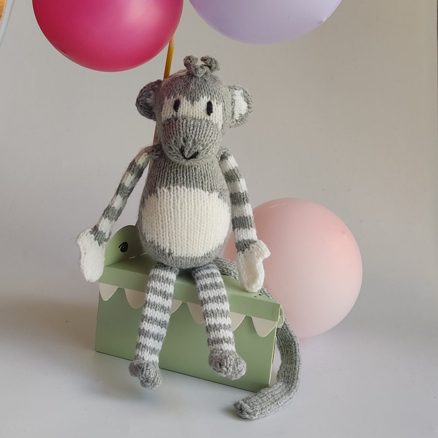 Knitted and Crochet Plushy Monkey , Stuffed  Animal  Monkey Gray White,30 cm Monkey Soft Toy, Crochet Knitted Animals,Handmade  Baby Gift,