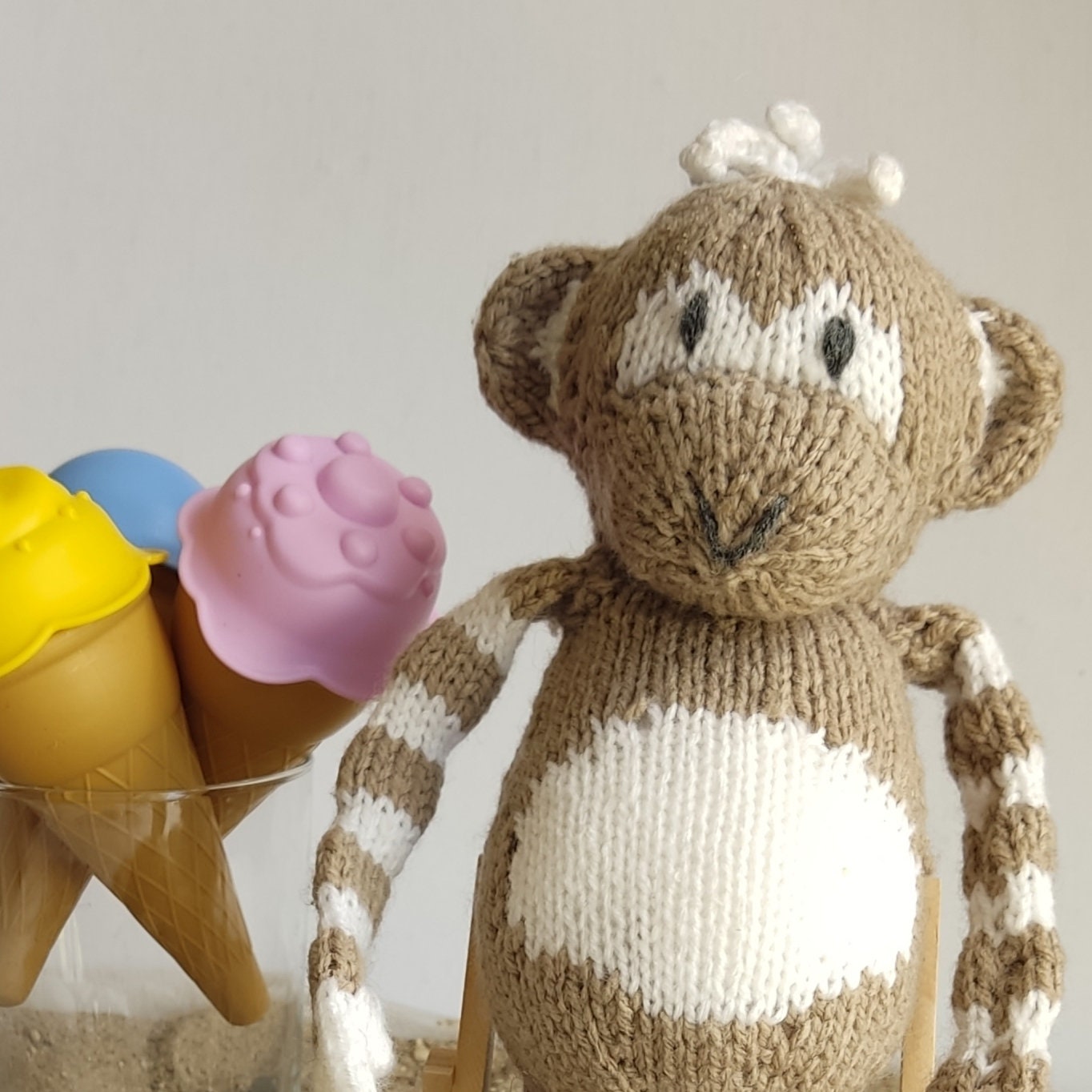 Knitted and Crochet Plushy Monkey , Stuffed Animal  Monkey Beige White,30 cm Monkey Soft Toy, Crochet Knitted Animals,Handmade  Baby Gift,