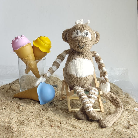 Knitted and Crochet Plushy Monkey , Stuffed Animal  Monkey Beige White,30 cm Monkey Soft Toy, Crochet Knitted Animals,Handmade  Baby Gift,