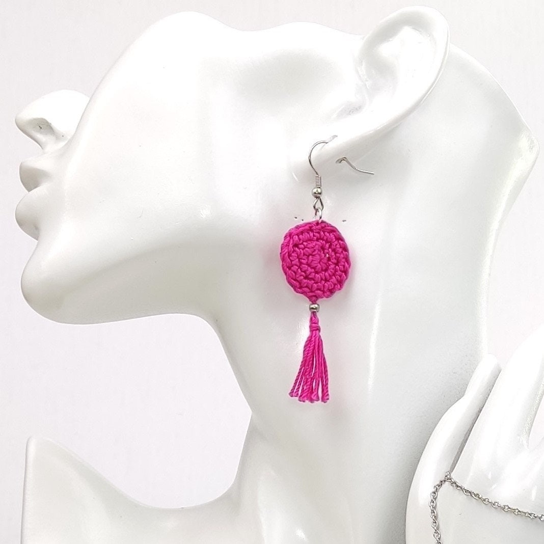 Yellow Crochet Tassel Earrings: Elegant Boho Jewelry Gift