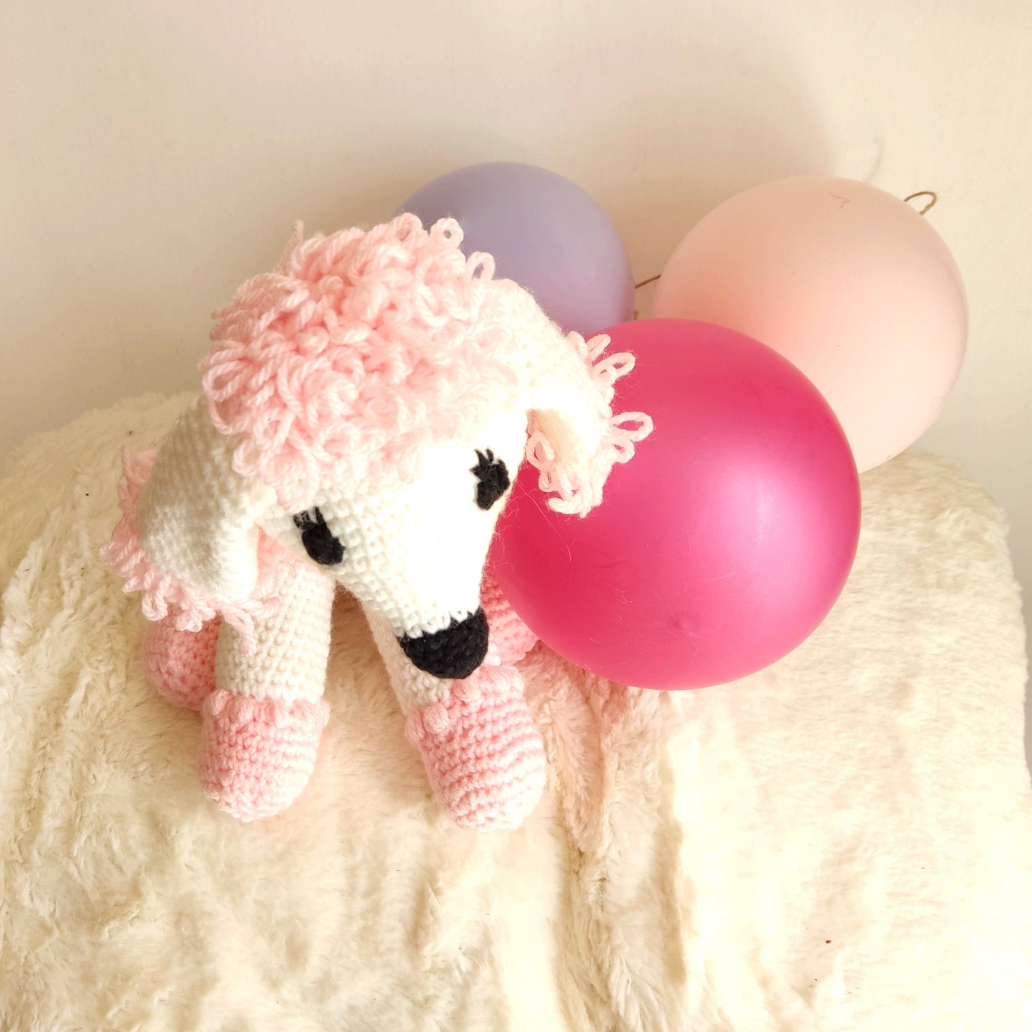 Crochet Poodle Dog Plushie - Pink Nursery Decor, Baby Shower Gift