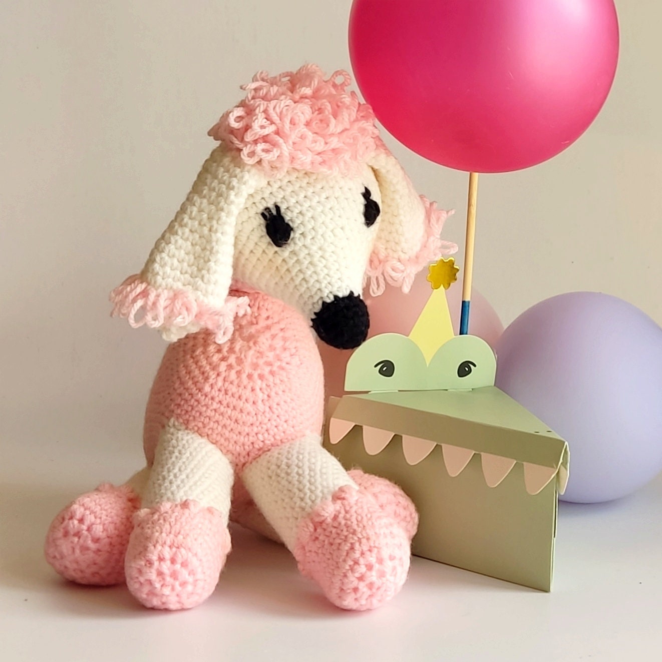 Crochet Poodle Dog Plushie - Pink Nursery Decor, Baby Shower Gift