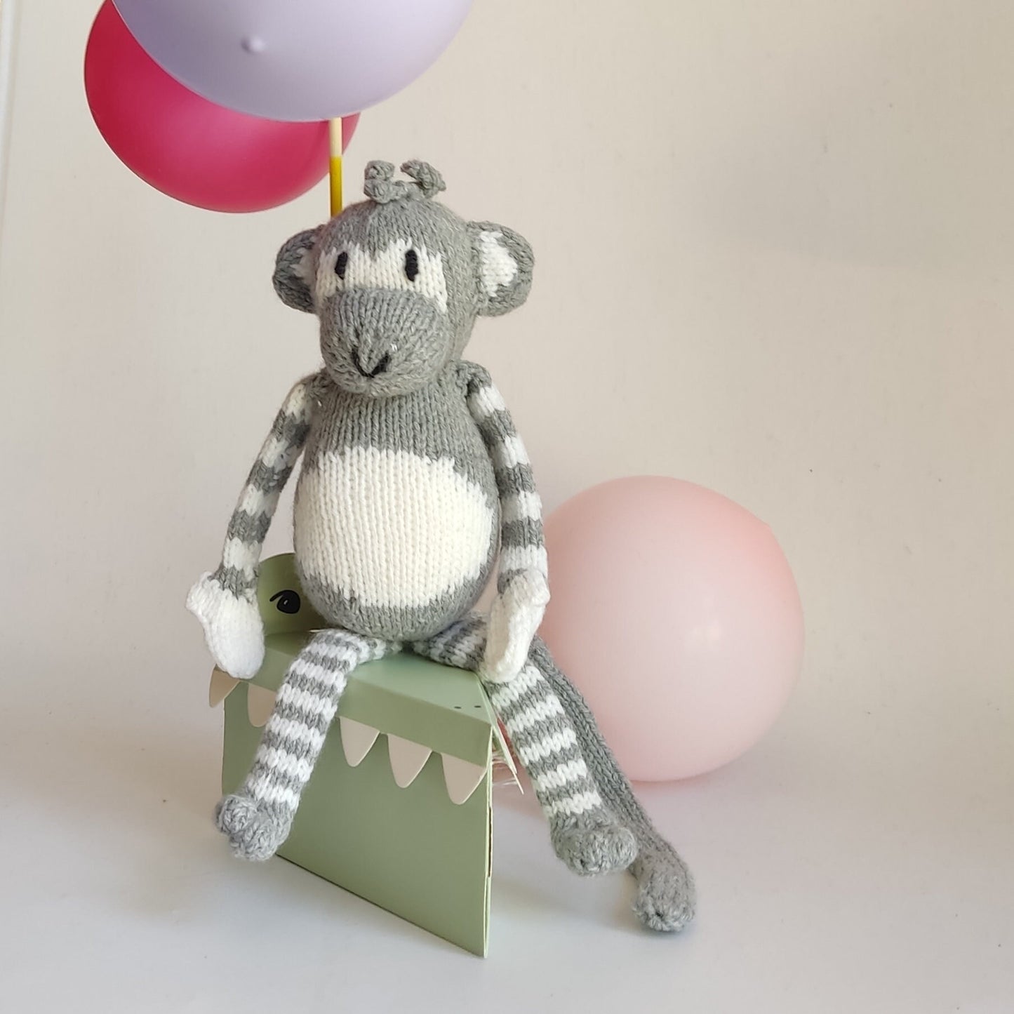 Knitted and Crochet Plushy Monkey , Stuffed  Animal  Monkey Gray White,30 cm Monkey Soft Toy, Crochet Knitted Animals,Handmade  Baby Gift,