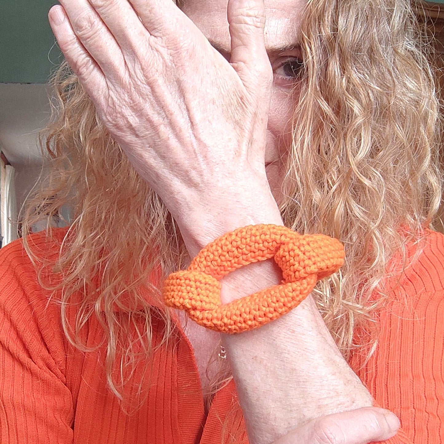 White Braided Crochet Cuff Bracelet - Chunky Cotton Statement Jewelry