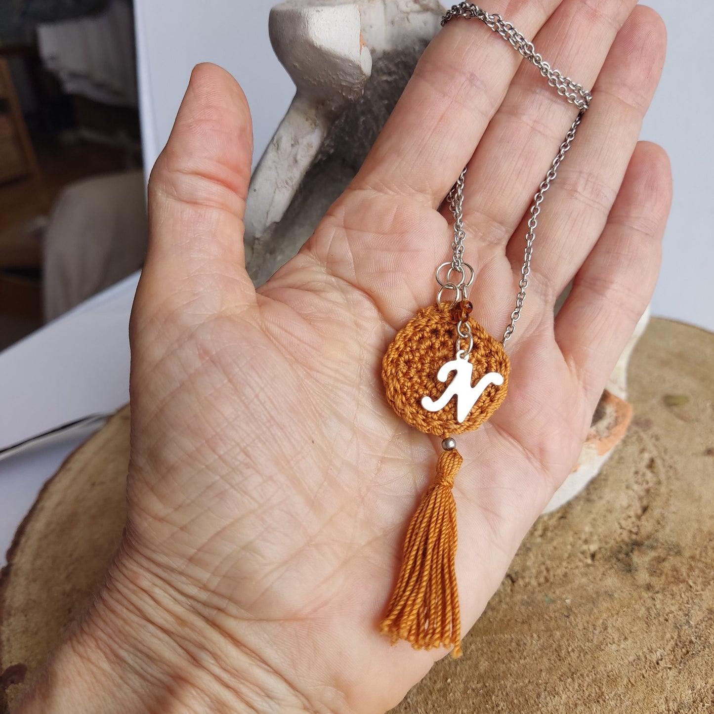 Personalized Crochet Necklace with Charm - Initial, Birthstone, or Evil Eye Boho Jewelry