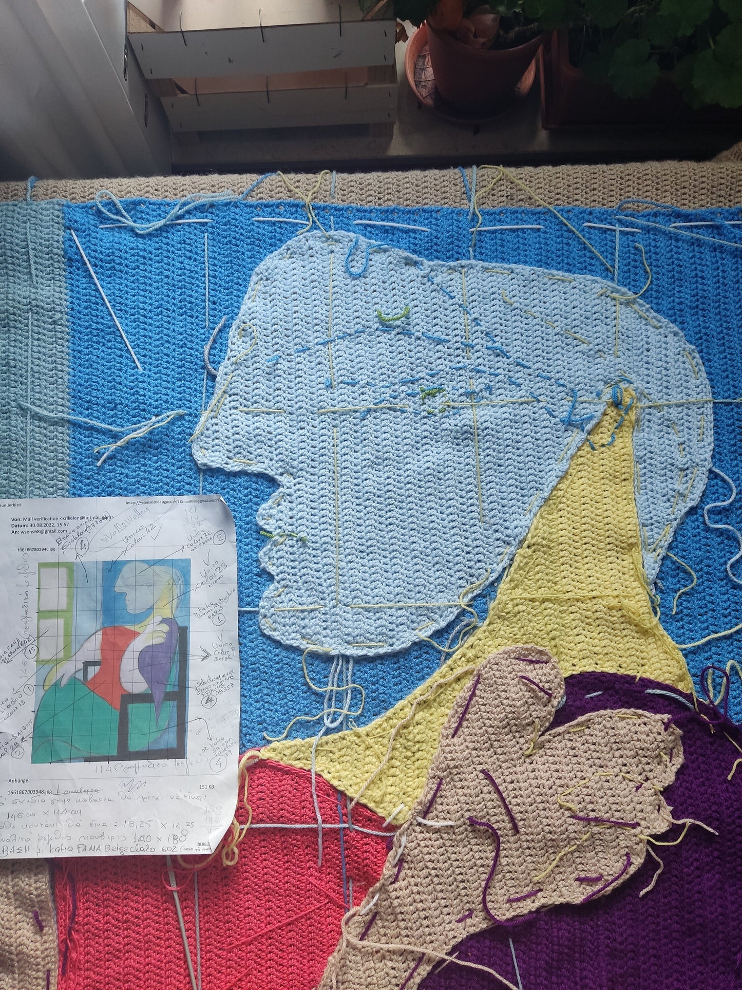 Picasso Inspired Crochet Throw Blanket - Cubist Art Sofa Decor