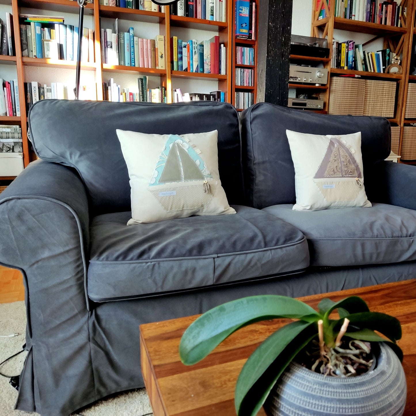 Nautical Pillow Cover Set - Handmade Patchwork Sailing Boat Coastal Decor