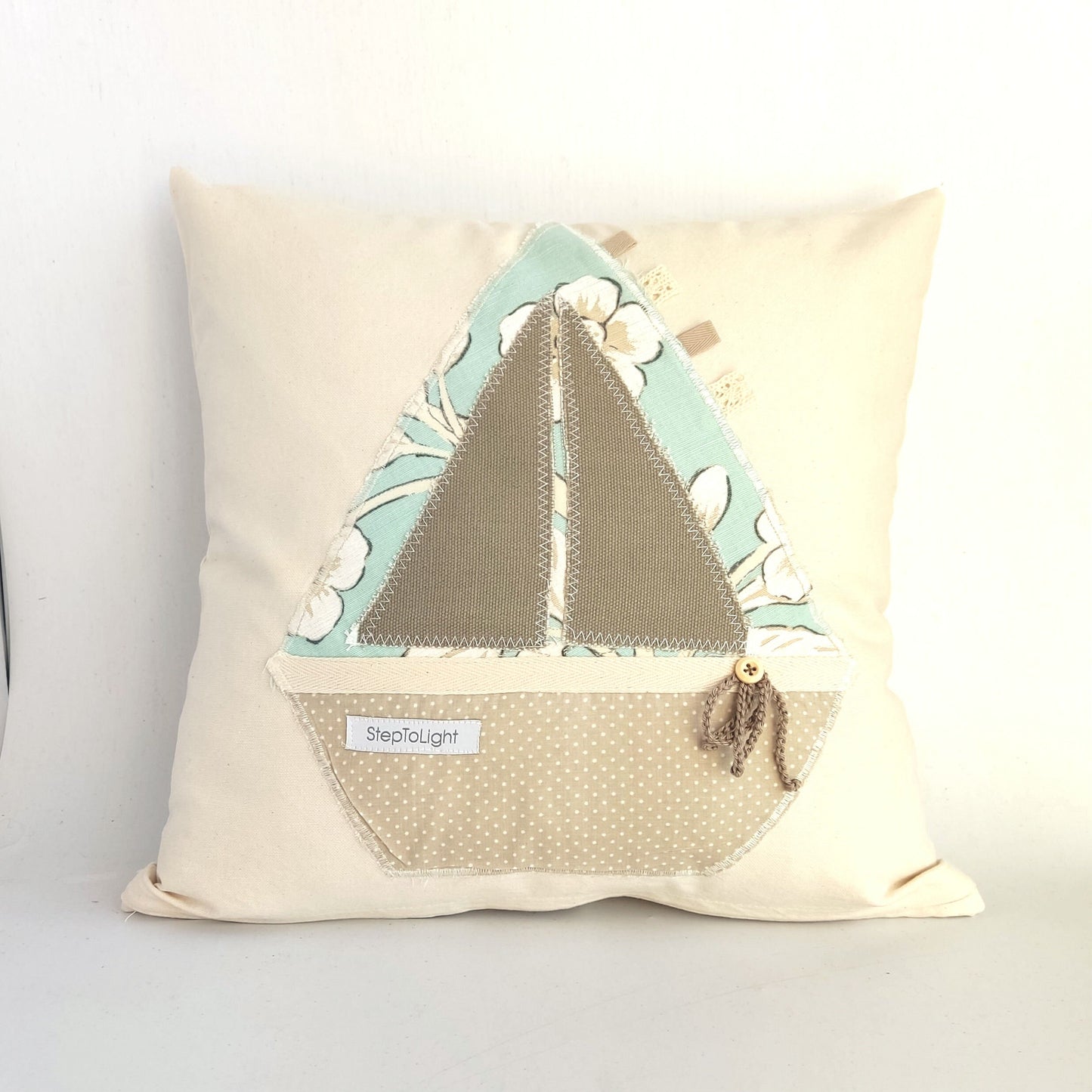 Nautical Pillow Cover Set - Handmade Patchwork Sailing Boat Coastal Decor