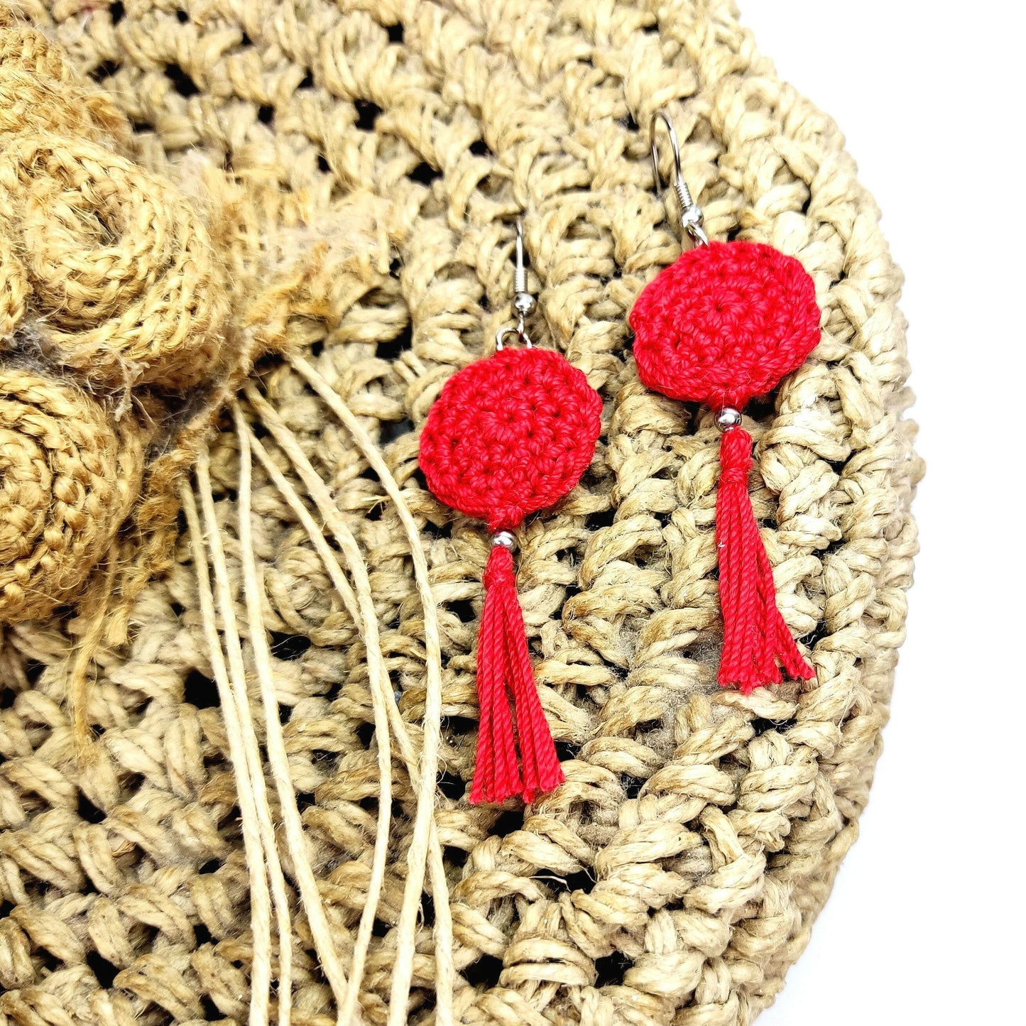 Red Crochet Tassel Earrings: Elegant Boho Jewelry Gift