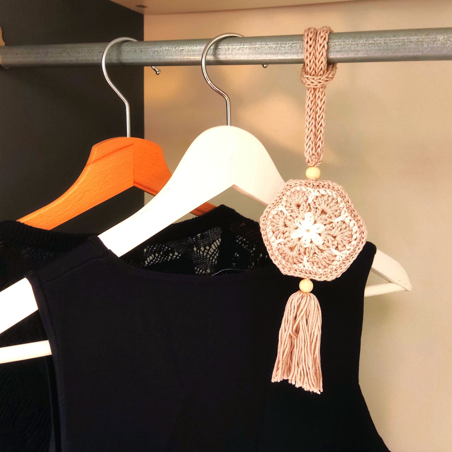 Personalised Crochet Lavender Sachet: Cotton Closet Freshener with Wooden Beads