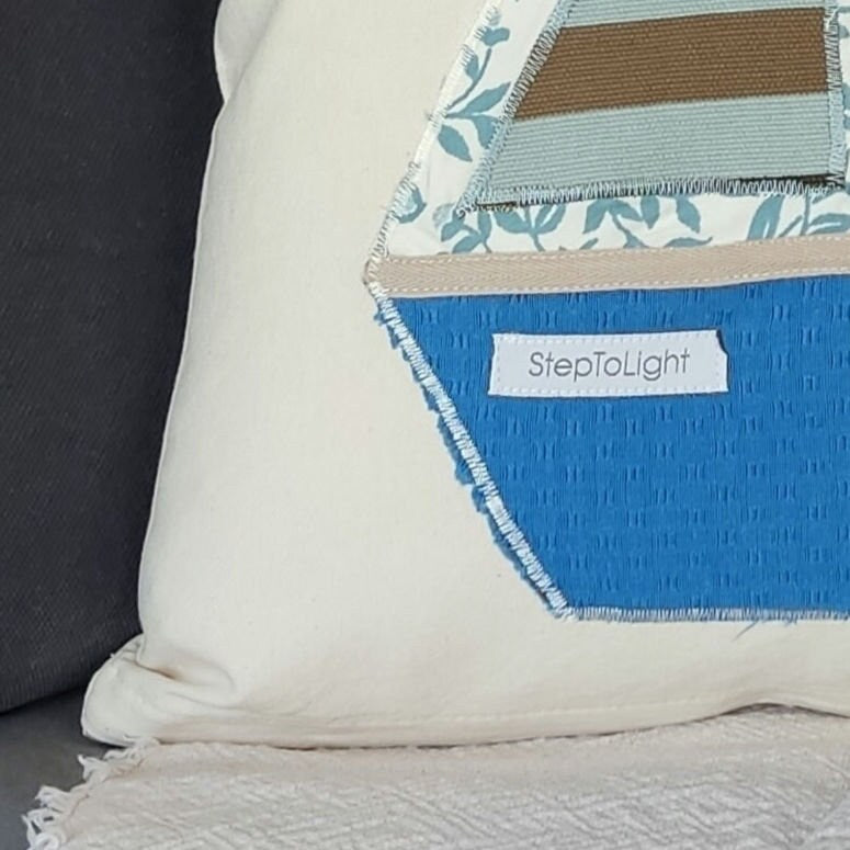 Nautical Pillow Cover Set - White Gray Patchwork Sailing Boat Coastal Decor