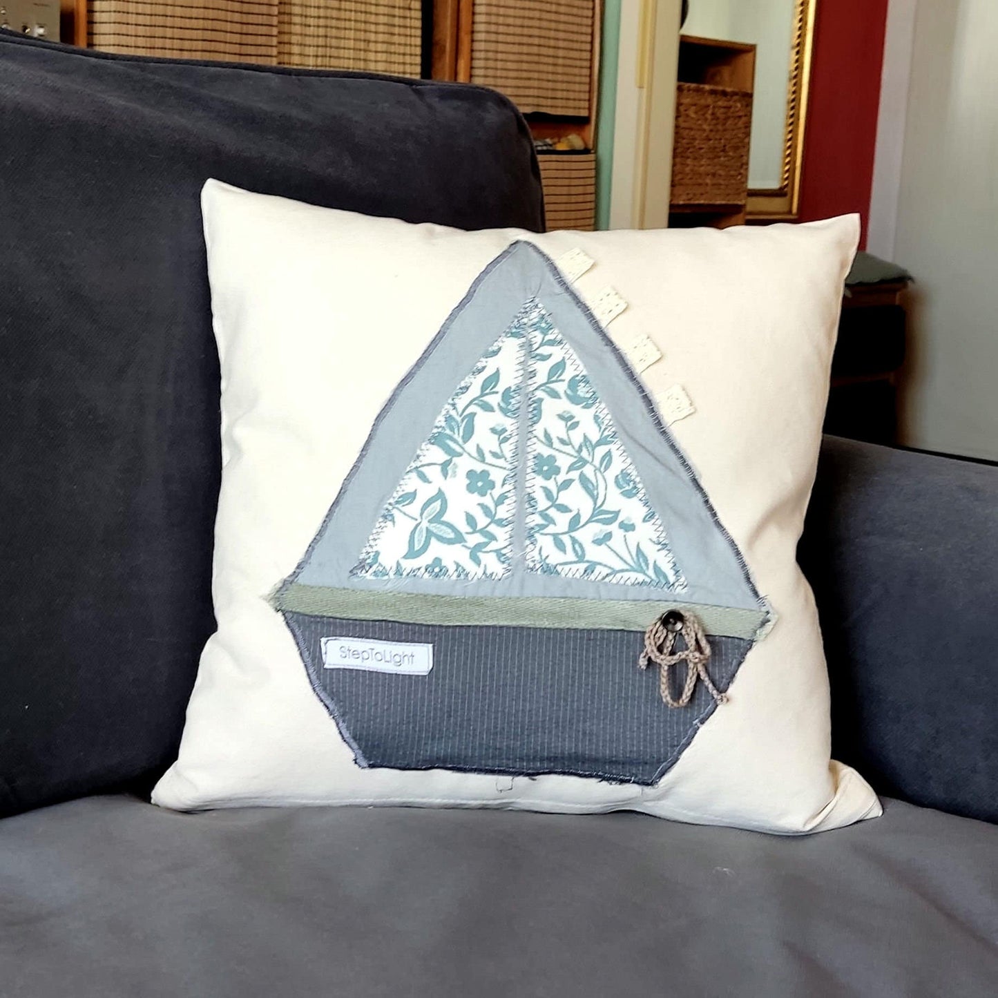 Nautical Pillow Cover Set - White Patchwork Sailing Boat Design