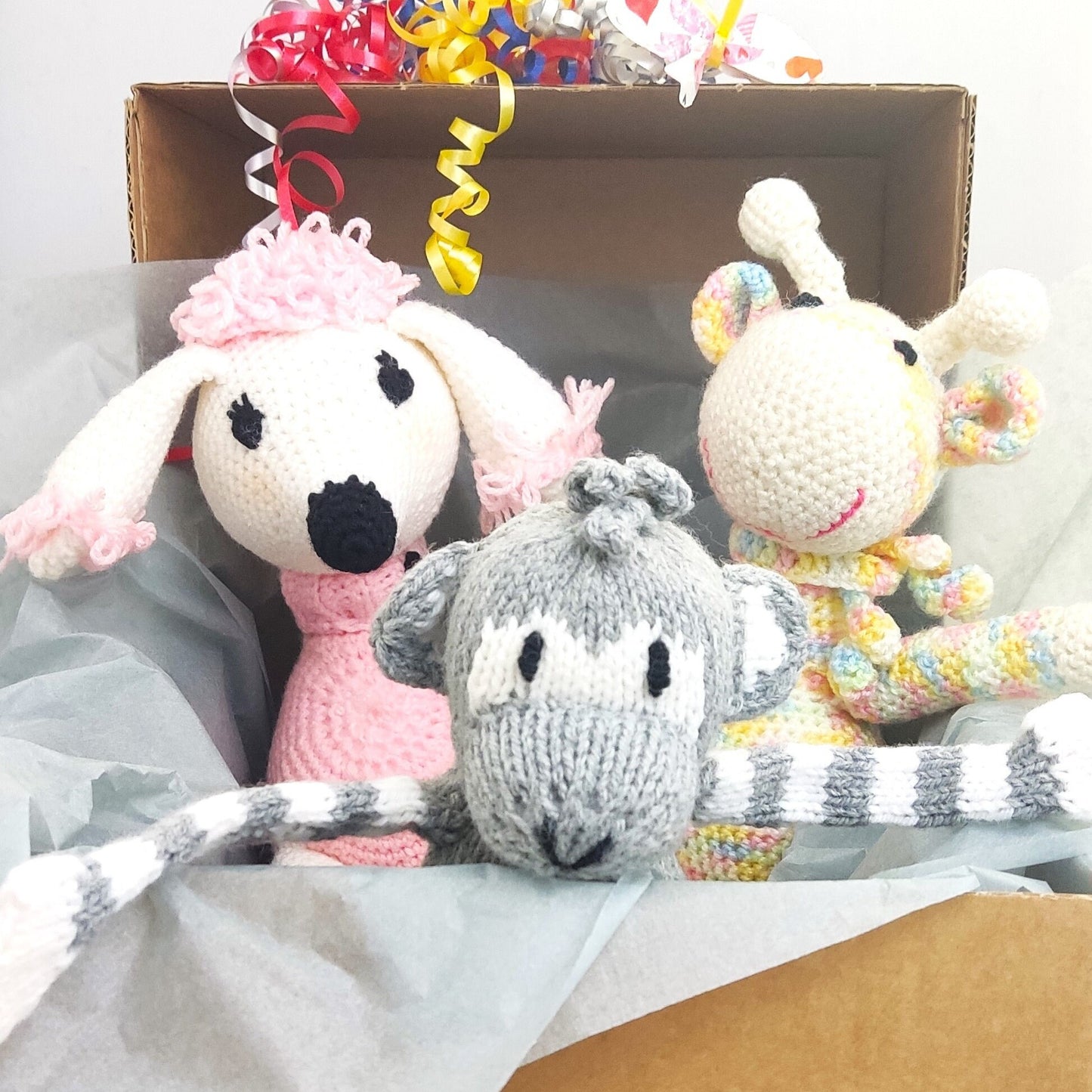 Crochet Plush Animal Set: Dog, Monkey, Giraffe - Nursery Decor