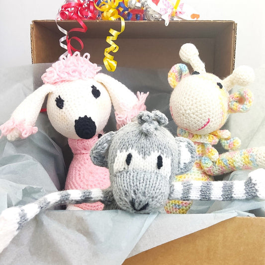 Crochet Plush Animal Set: Dog, Monkey, Giraffe - Nursery Decor