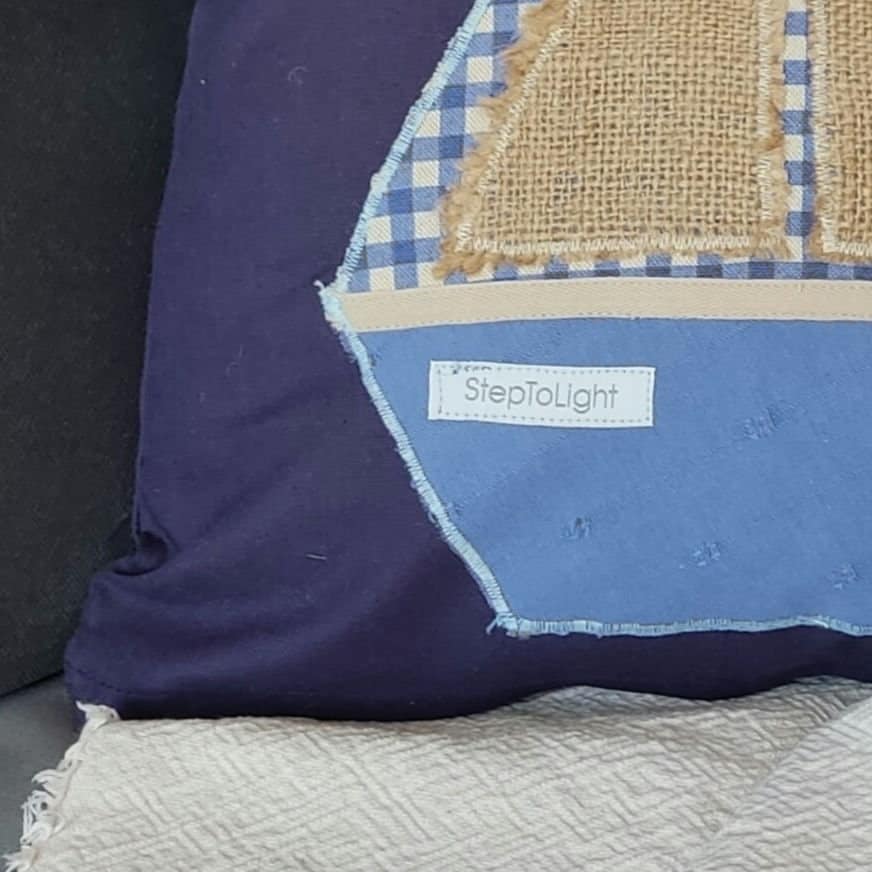 Handmade Nautical Pillow Cover: Patchwork Sailboat, Nursery Decor