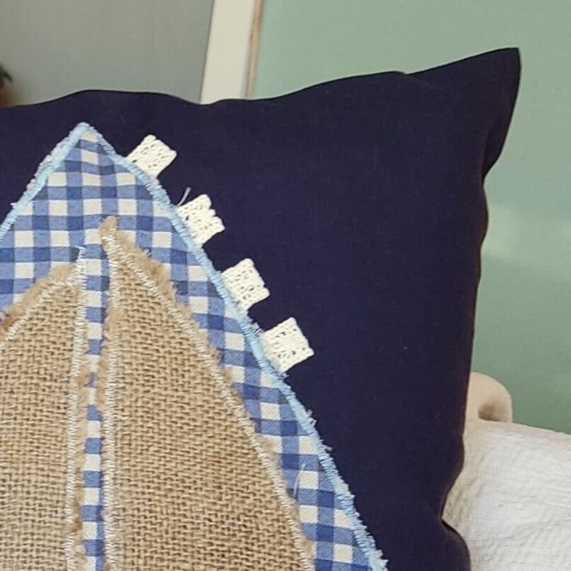 Handmade Nautical Pillow Cover: Patchwork Sailboat, Nursery Decor