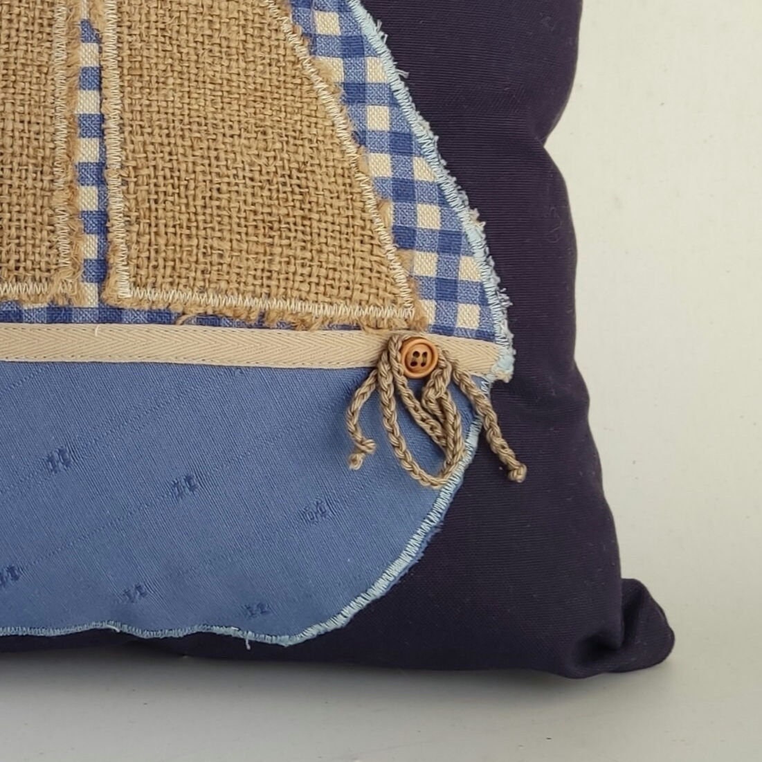 Handmade Nautical Pillow Cover: Patchwork Sailboat, Nursery Decor