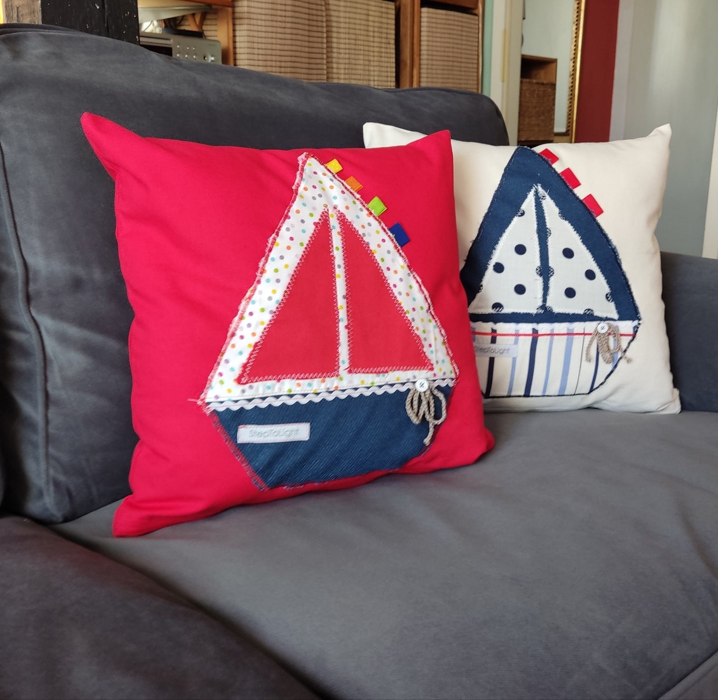 Handmade Nautical Sailboat Pillow Cover: Coastal Nursery Decor