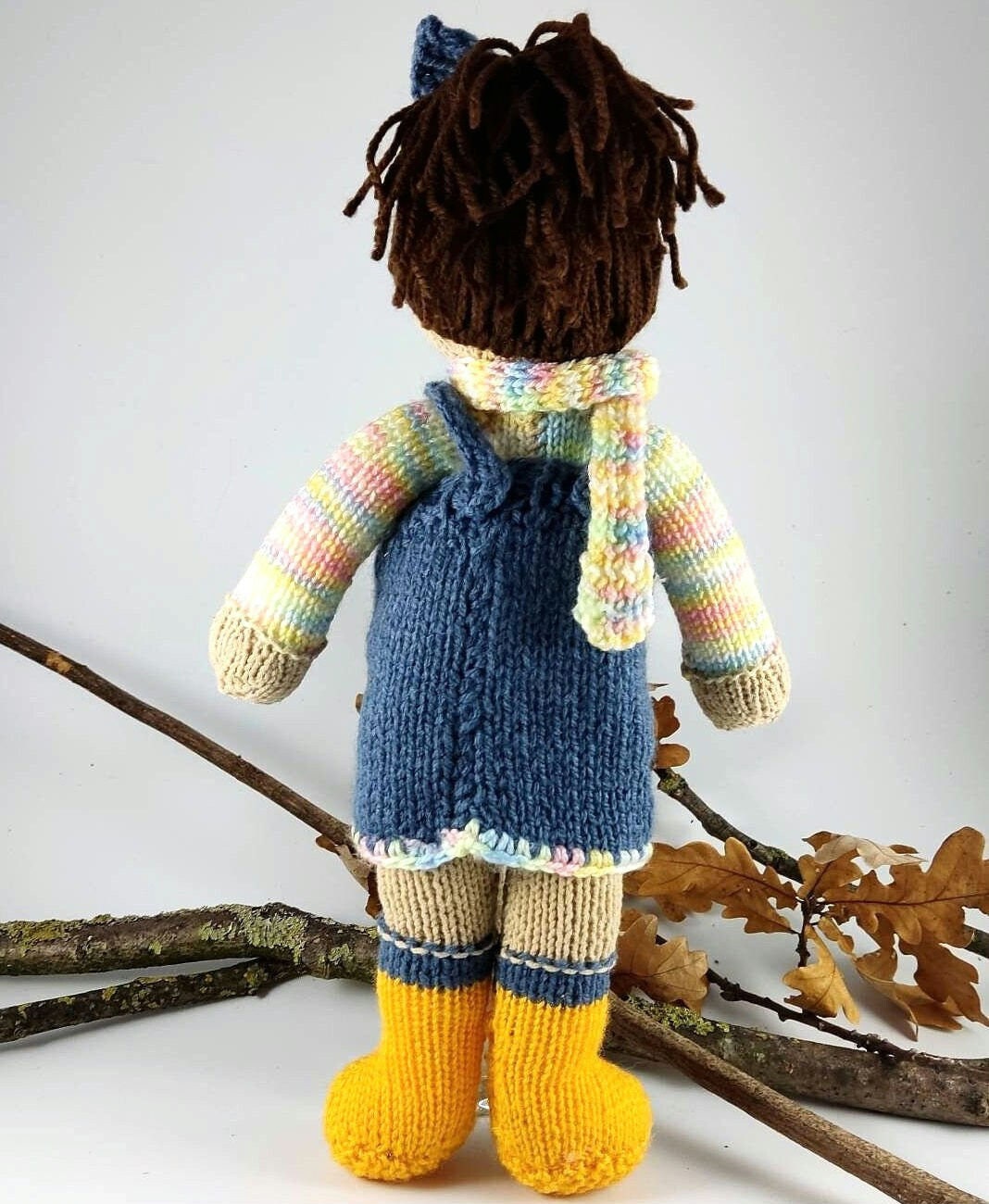 Crochet School Girl Doll: Brown Hair, Handmade Plush Toy