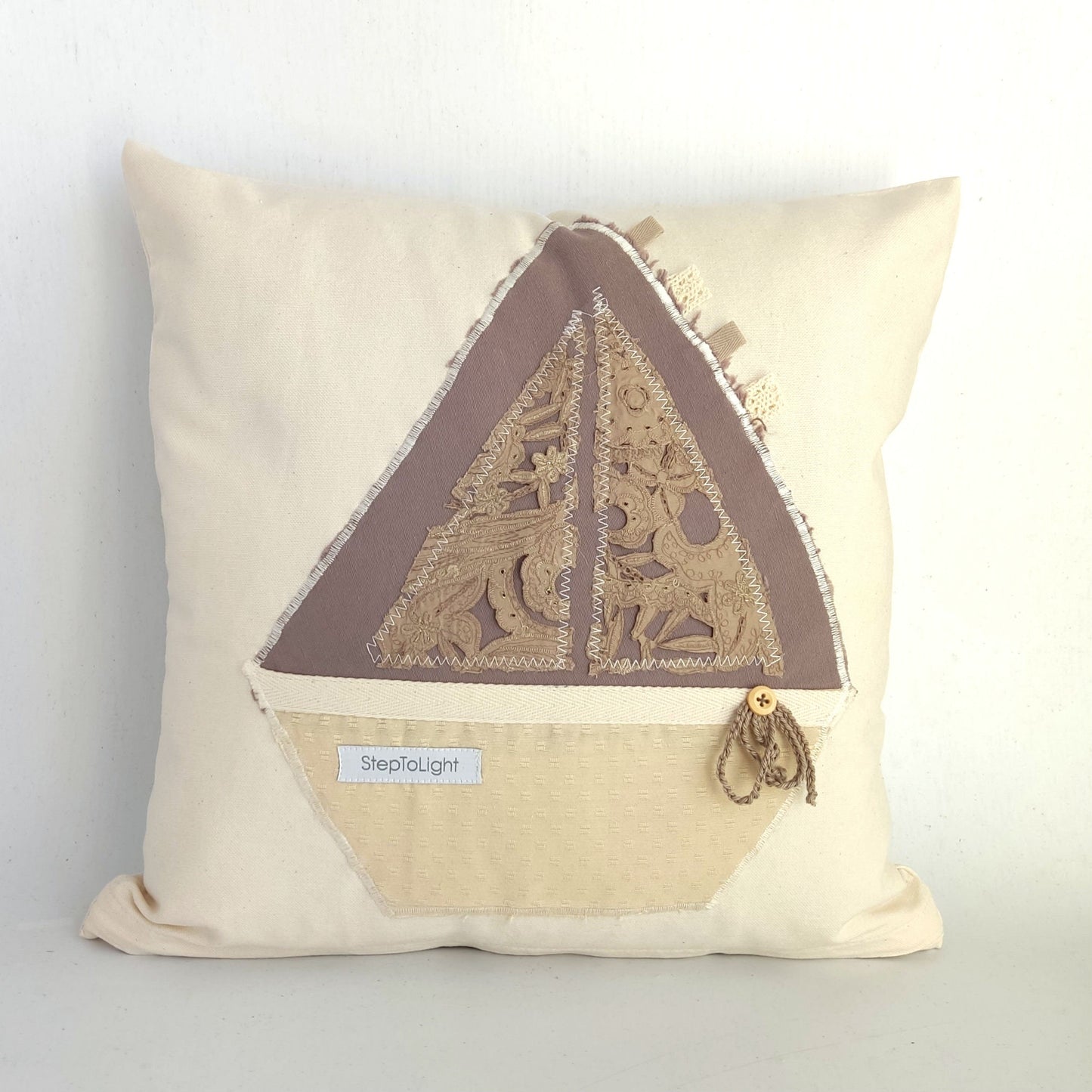 Handmade Nautical Pillow Cover: Patchwork Sailing Boat Applique (40x40 Pillow case)