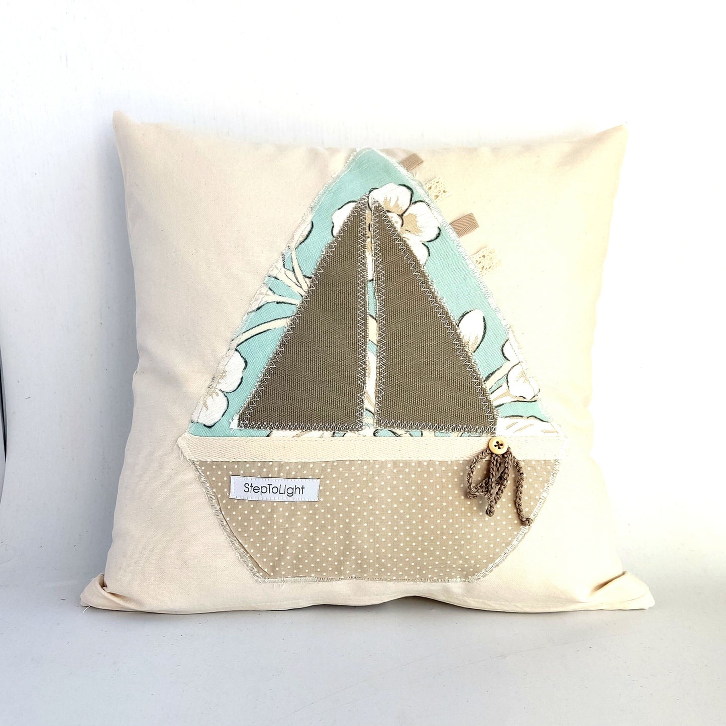 Nautical Pillow Cover Set - Handmade Patchwork Sailing Boat Coastal Decor