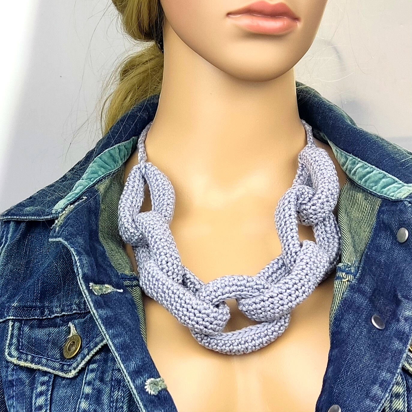 Brown Chunky Crochet Statement Necklace - Handmade Braided Cotton Jewelry