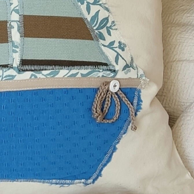 Nautical Pillow Cover Set - White Gray Patchwork Sailing Boat Coastal Decor