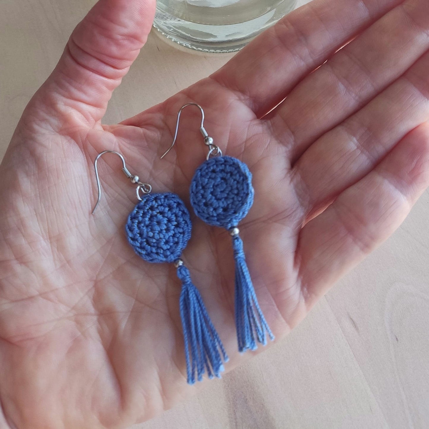 Blue Crochet Tassel Earrings:Elegant Boho Jewelry Gift