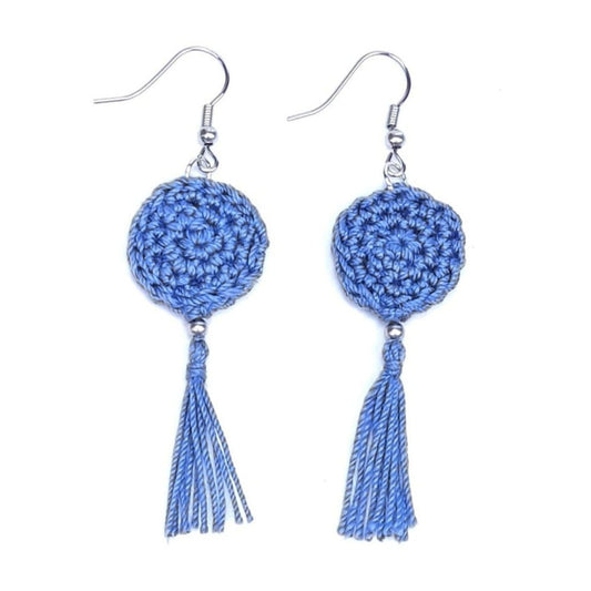 Blue Crochet Tassel Earrings:Elegant Boho Jewelry Gift