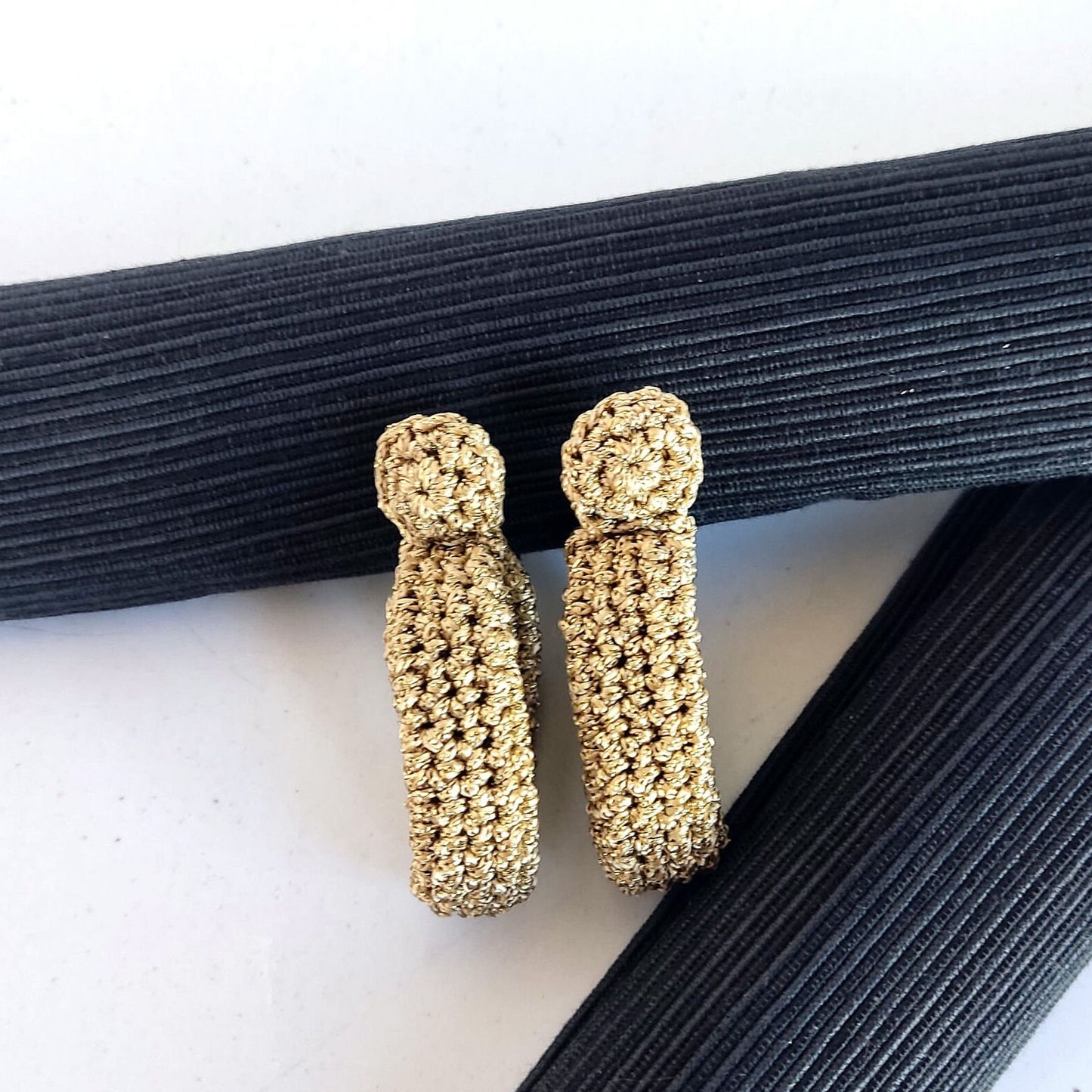 Chunky Crochet Hoop Earrings: Golden Yarn, Gold Plated Studs