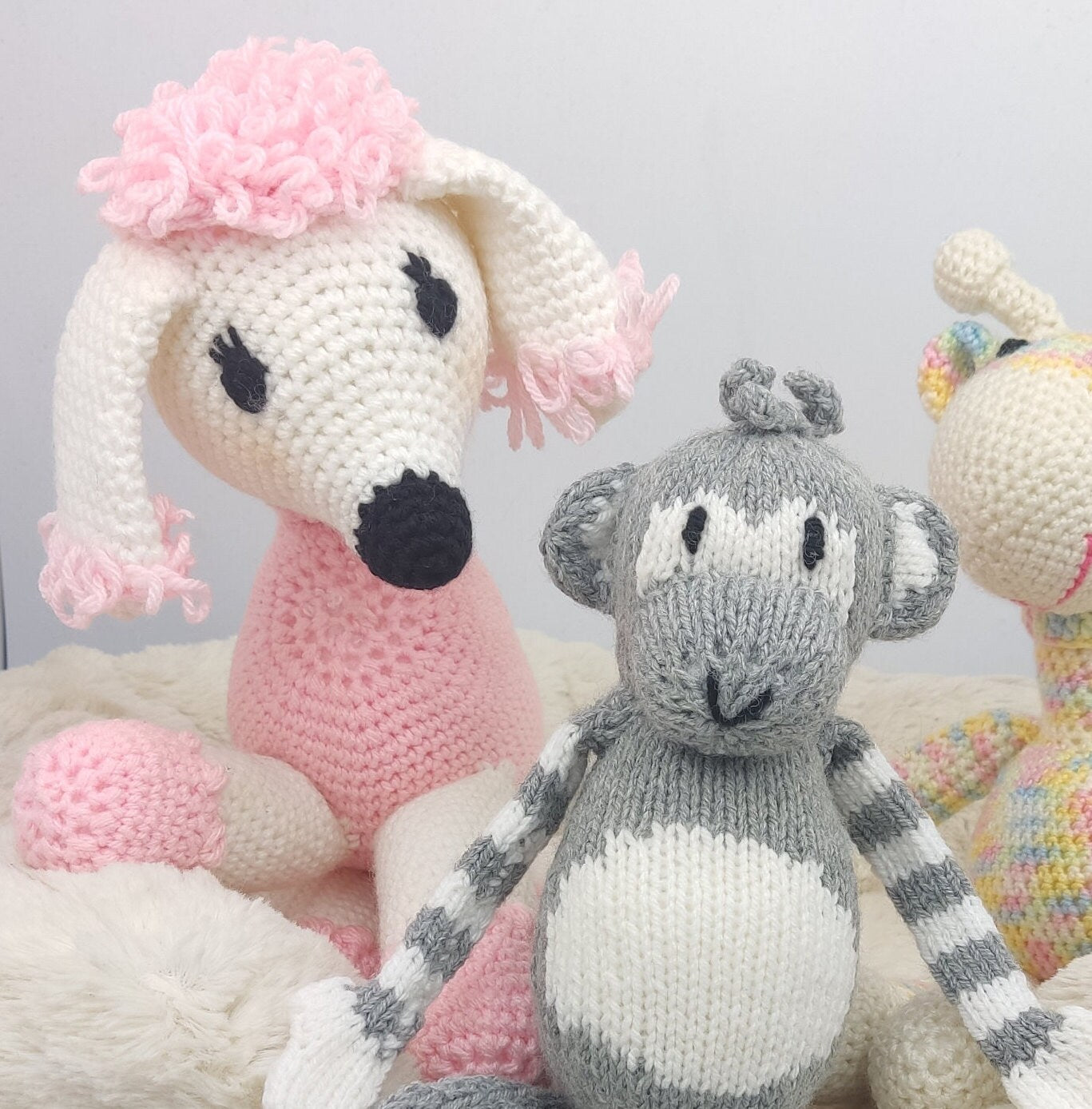 Crochet Plush Animal Set: Dog, Monkey, Giraffe - Nursery Decor