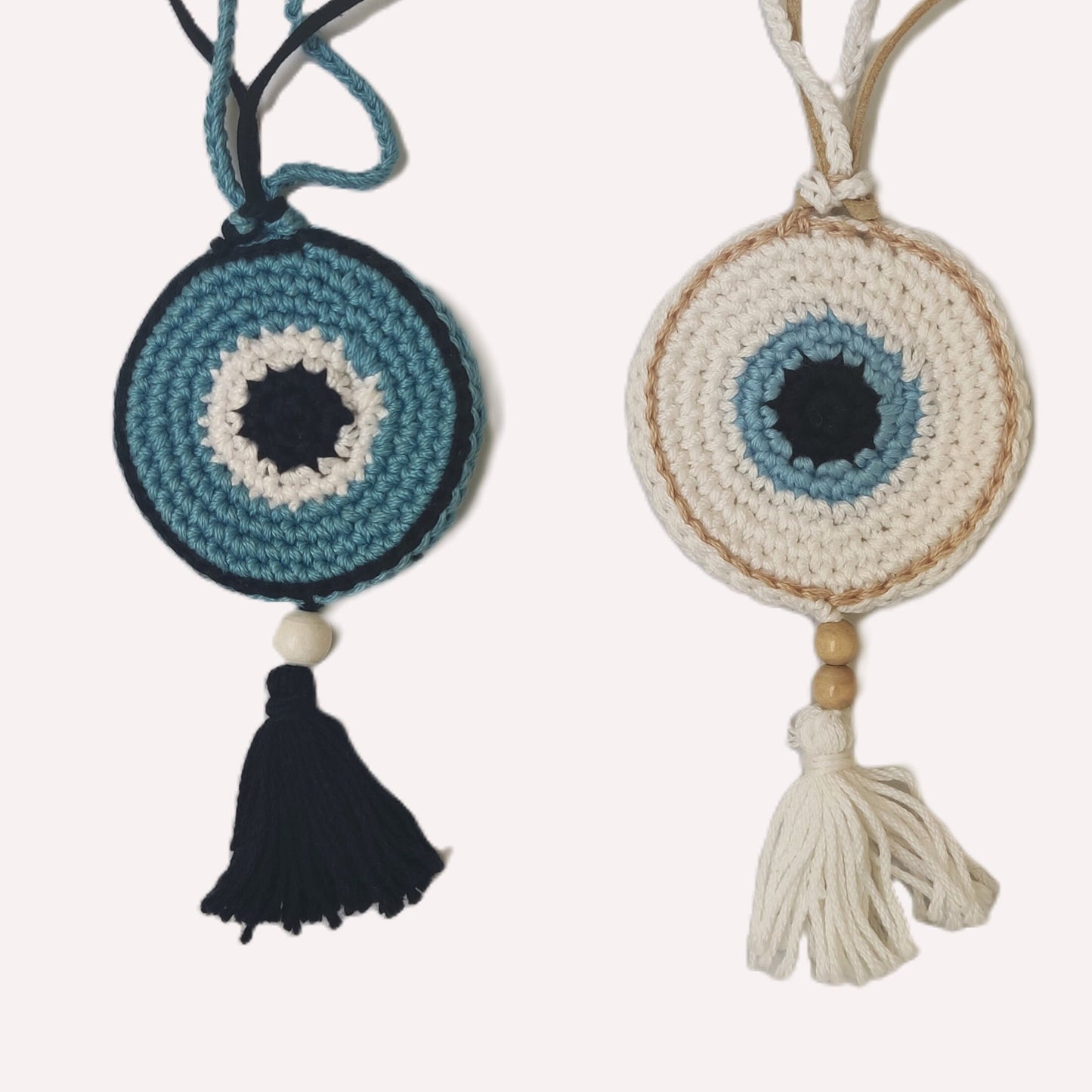 Crochet Evil Eye Necklace - Boho Statement Pendant with Tassel, Protection Jewelry