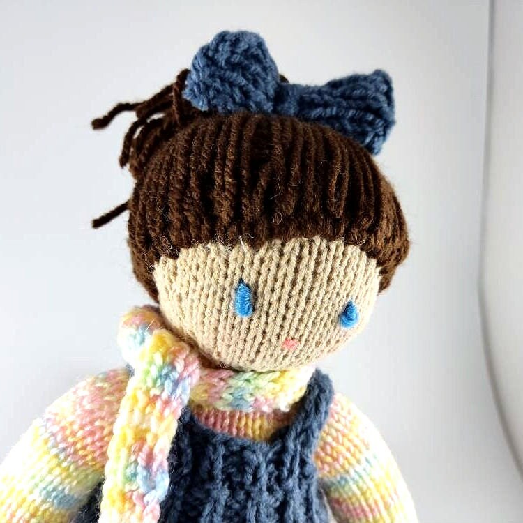 Crochet School Girl Doll: Brown Hair, Handmade Plush Toy