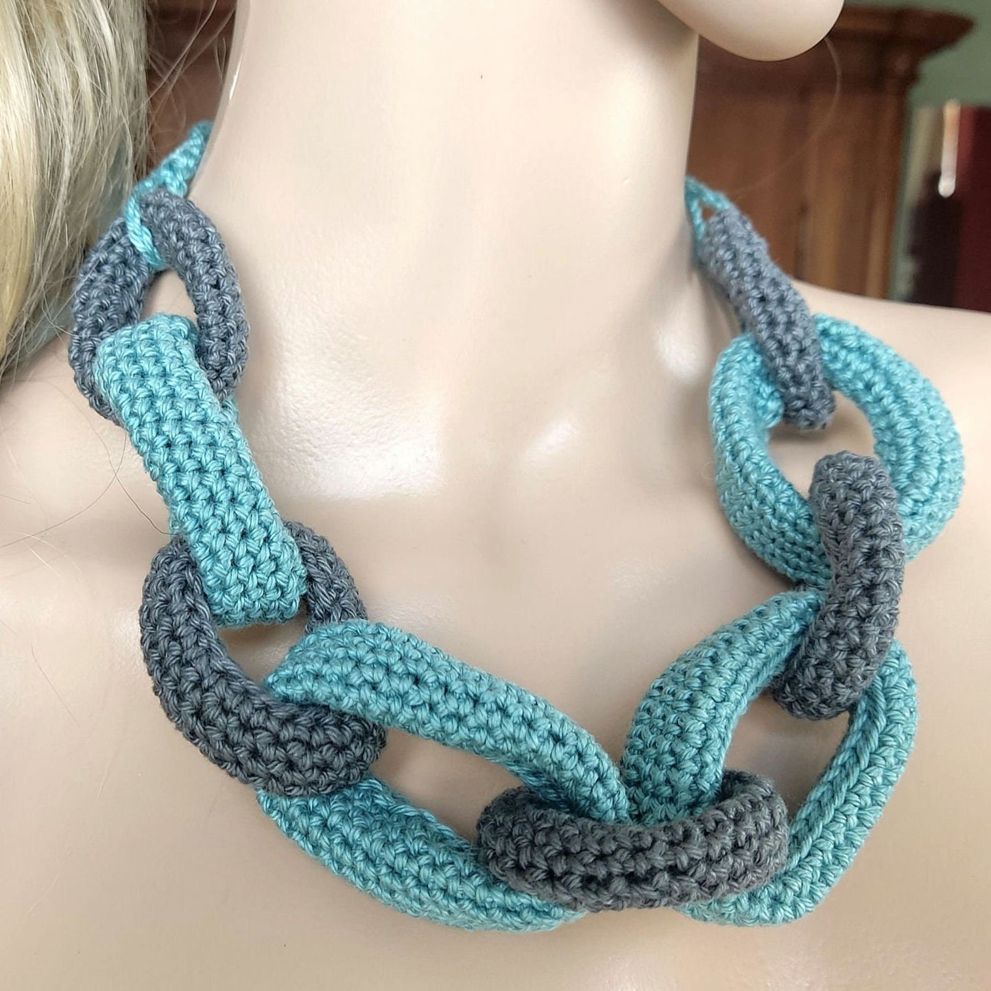 Chunky Crochet Cotton Statement Necklace - Handmade Braided Chain Jewelry