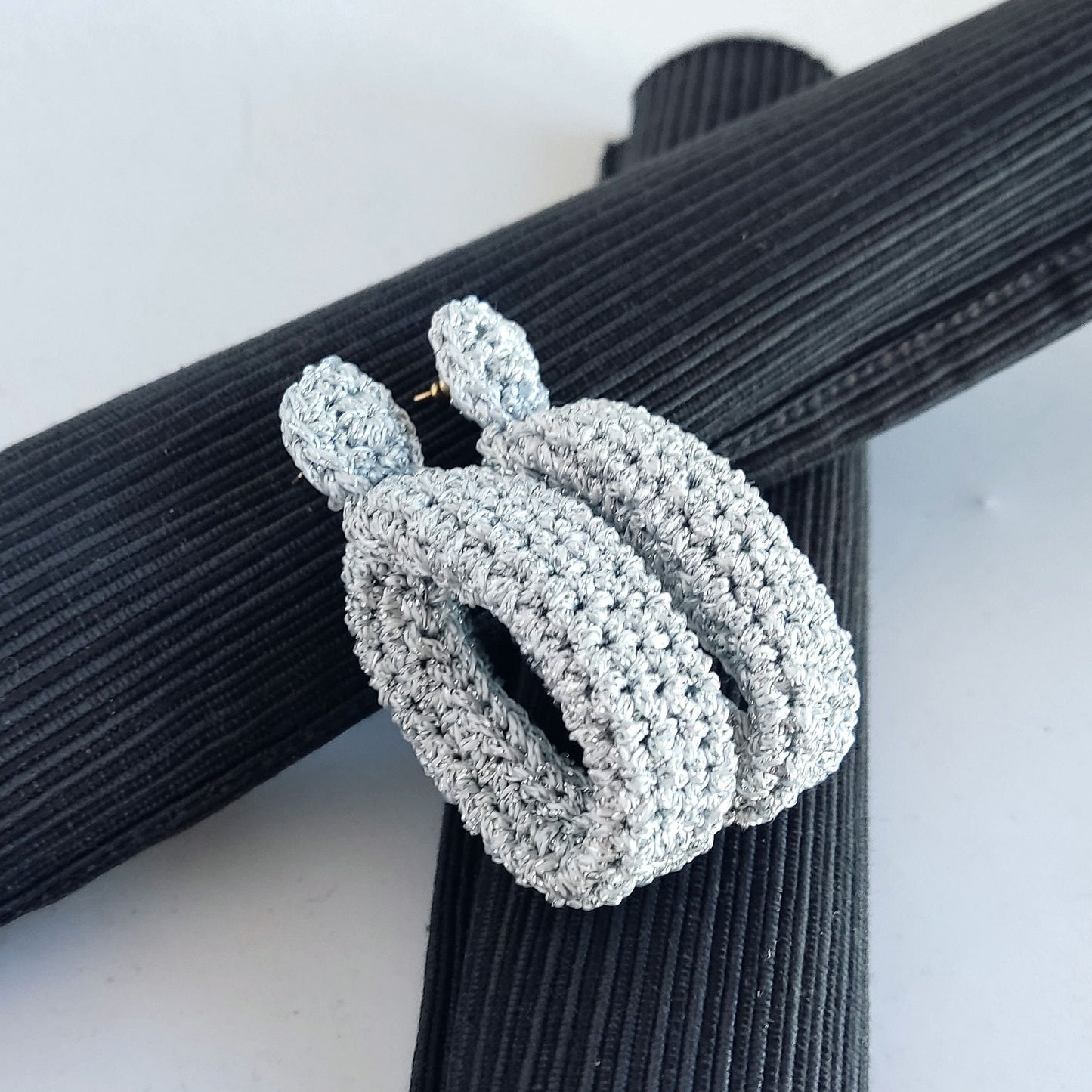 Pink Crochet Hoop Earrings: Cotton Yarn , Gold Plated Studs