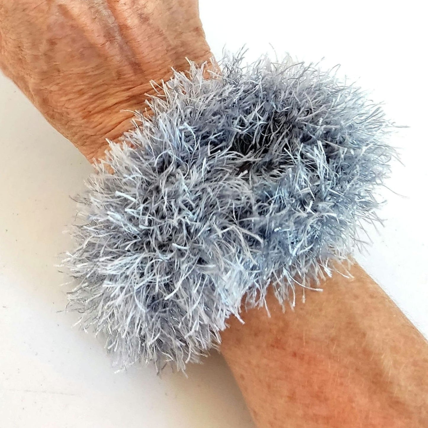 Chunky Faux Fur Crochet Bracelet - Fluffy Cuff Bangle