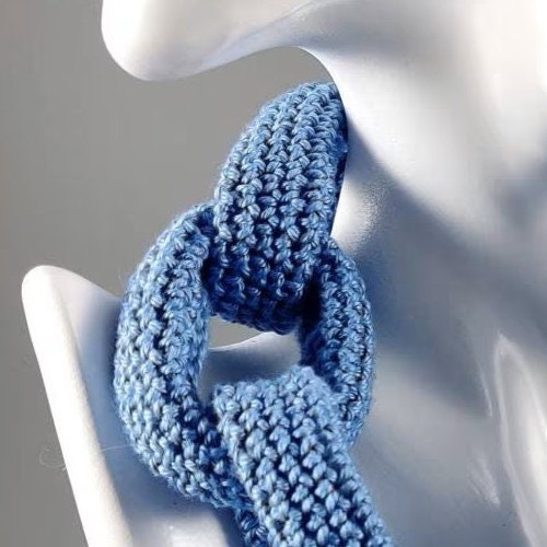 Denim Blue Chunky Crochet Chain Necklace - Handmade Braided Cotton Statement Jewelry