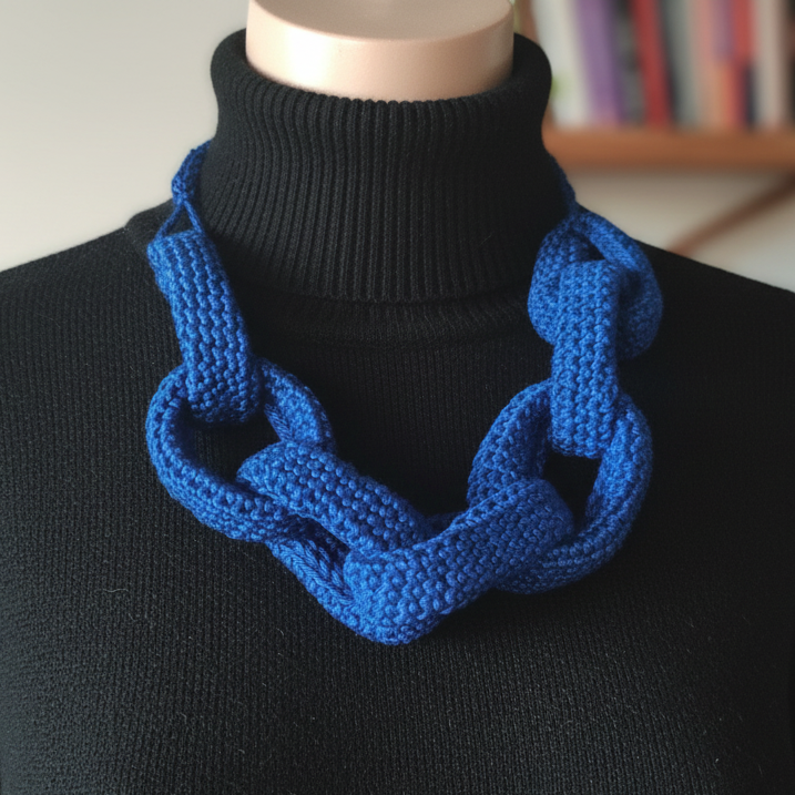 Royal Blue Chunky Crochet Chain Necklace - Handmade Braided Cotton Statement Jewelry, Adjustable