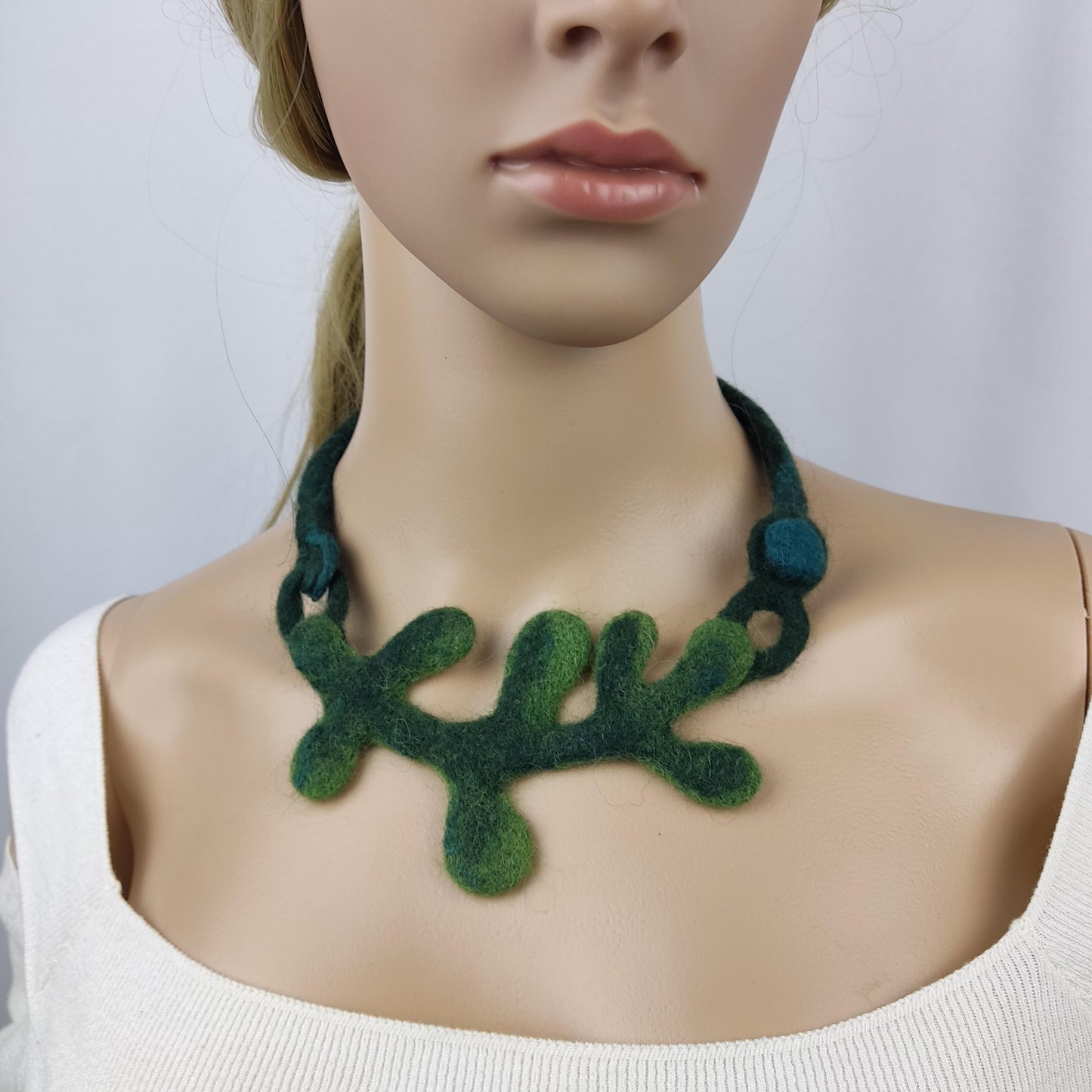 Red Wool Felted Choker - Branch & Leaves Art to Wear Necklace