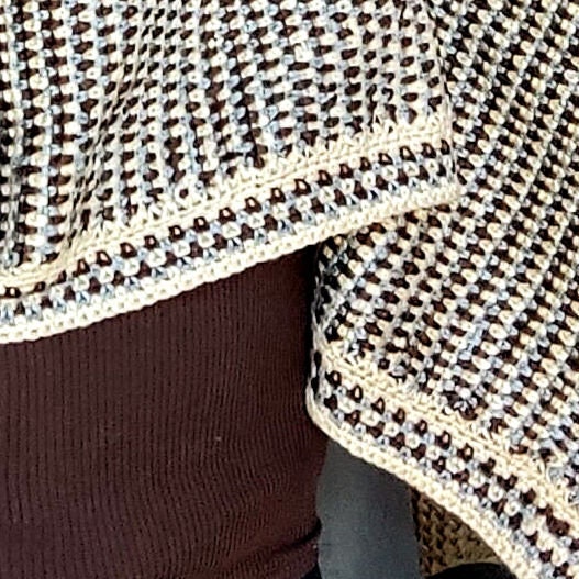 Crochet Crop Top Sweater - Brown Beige Striped Poncho with Wide Sleeves