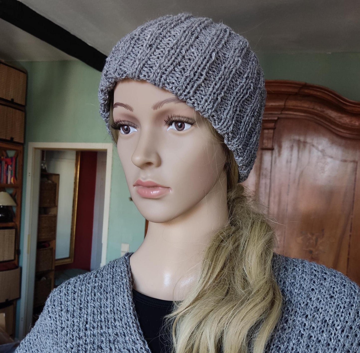 Gray Merino Wool Poncho with Fringe - Knitted Turtleneck Vest