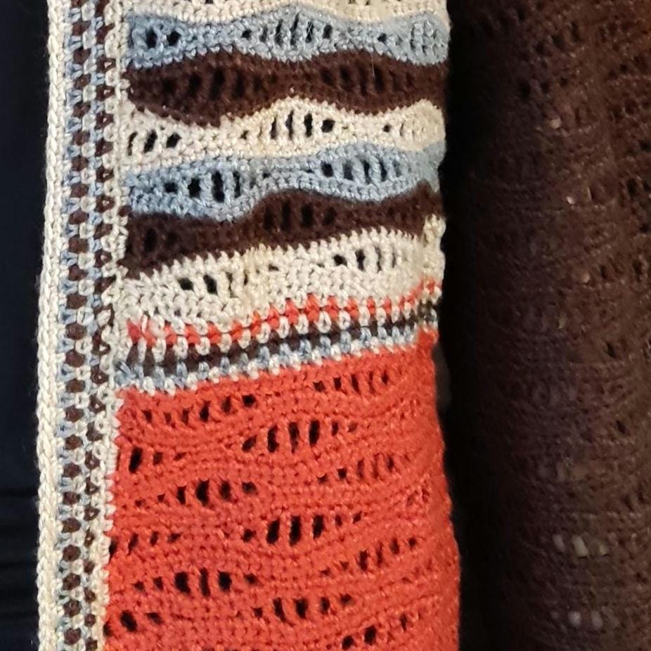 Boho Crochet Cardigan - Brown Orange Striped Long Jacket for Women